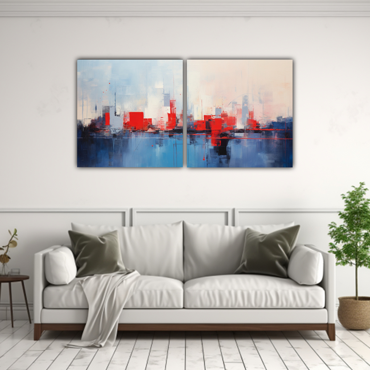 PINTURA ABSTRACTA DE LA CIUDAD PINTADA EN AZUL 40X20 CM - 2
