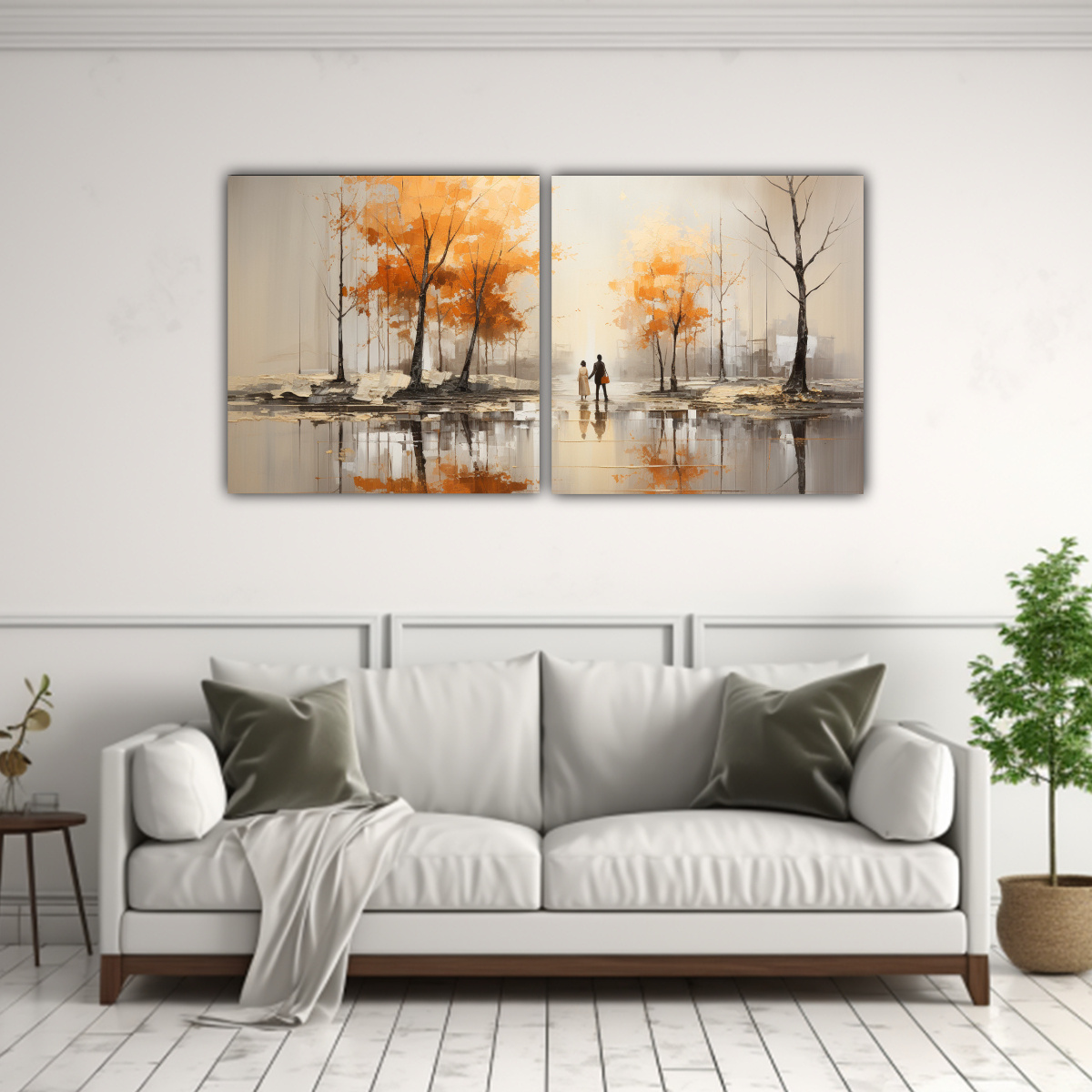 DOS LIENZOS ABSTRACTOS IMPRESIONANTES DE ÁRBOLES 140X70 CM - 2