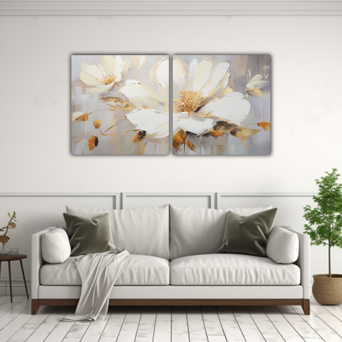 PINTURA LIENZO NATURALEZA VIVA ESTILO FLOR BLANCA 160X80 CM - 2