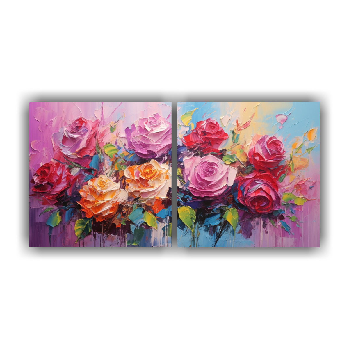 SET 2 LIENZOS DE TELA IMPRESO ARMONÍA DE COLORES 80X40 CM - 1