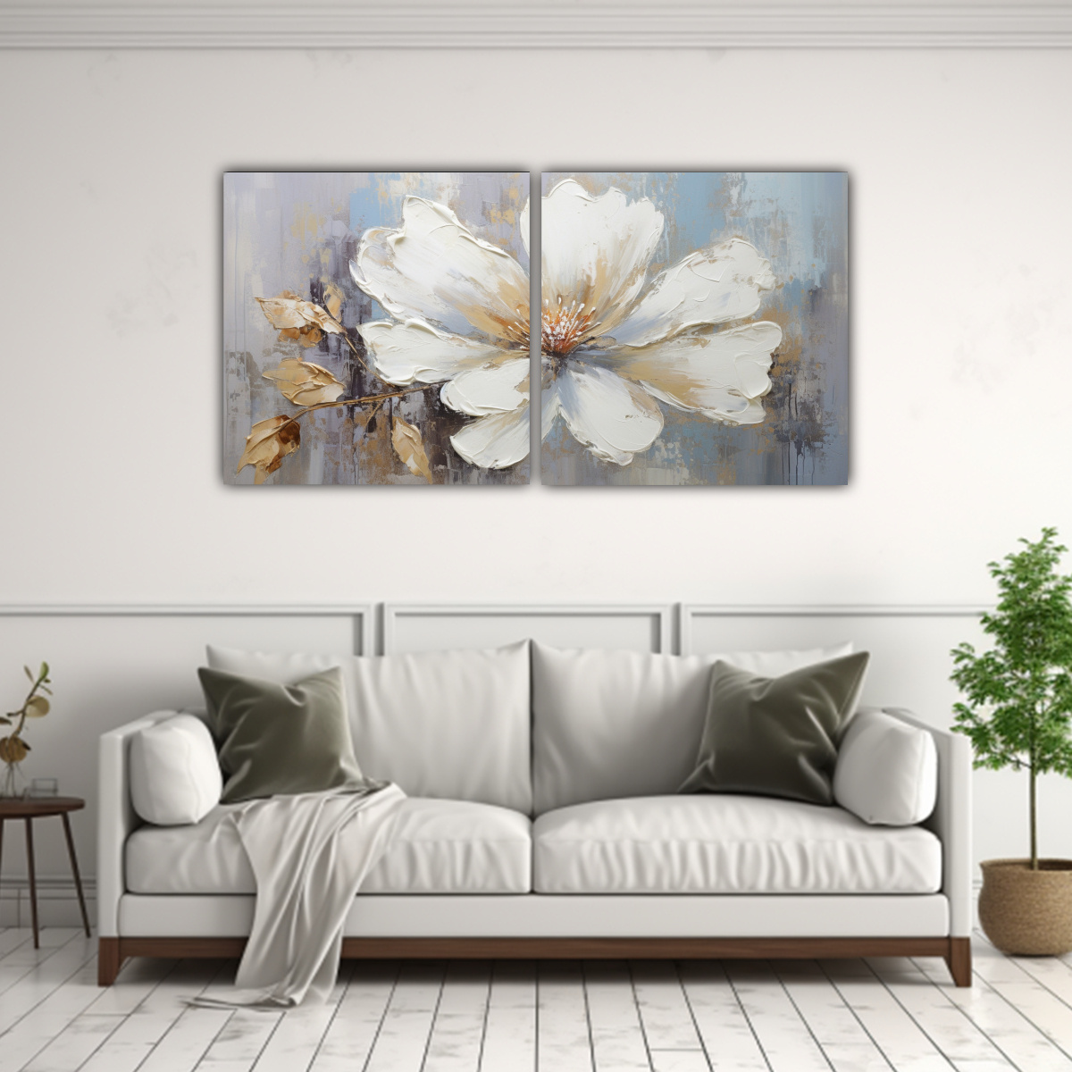 CUADRO FLORAL DORADO EN LIENZO ESTILO ESPECTACULAR 60X30 CM - 2