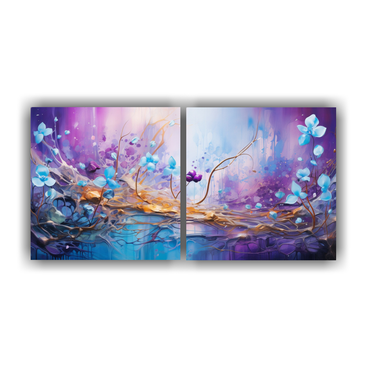 PINTURA EN MORADO Y DORADO EN ESTILO DE DOS TELAS 140X70 CM - 1