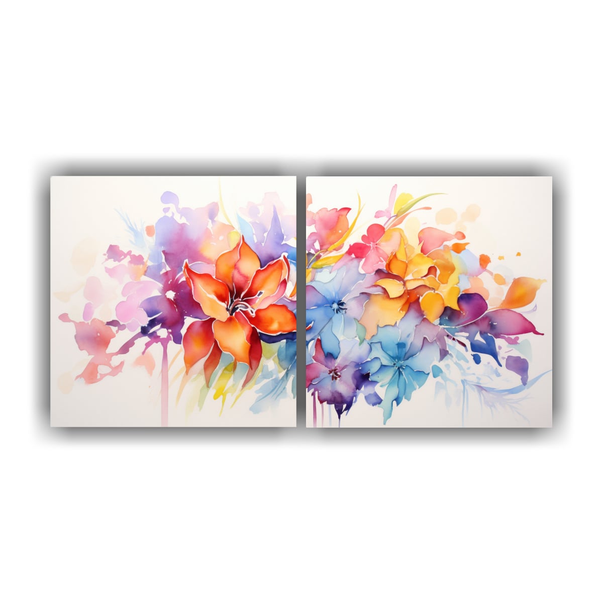 CUADRO FLORAL ABSTRACTO EN ACUARELA SOBRE LIENZO 60X30 CM - 1