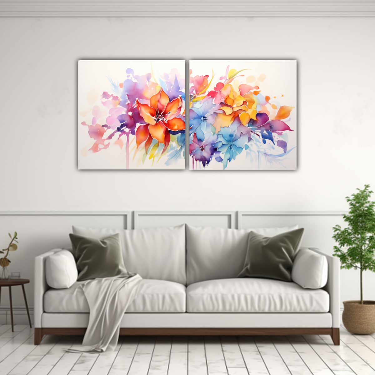 CUADRO FLORAL ABSTRACTO EN ACUARELA SOBRE LIENZO 60X30 CM - 2