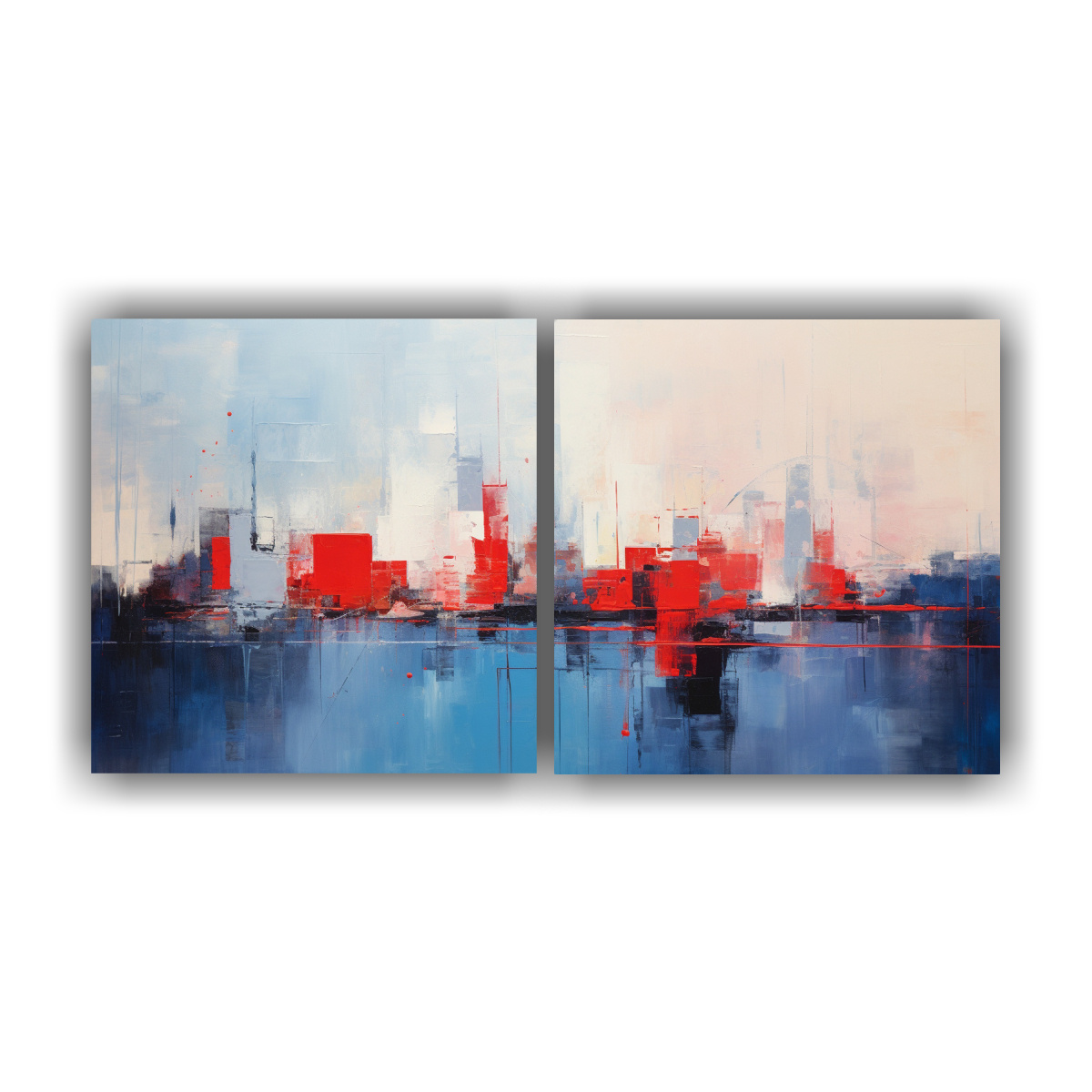 PINTURA ABSTRACTA DE LA CIUDAD PINTADA EN AZUL 100X50 CM - 1