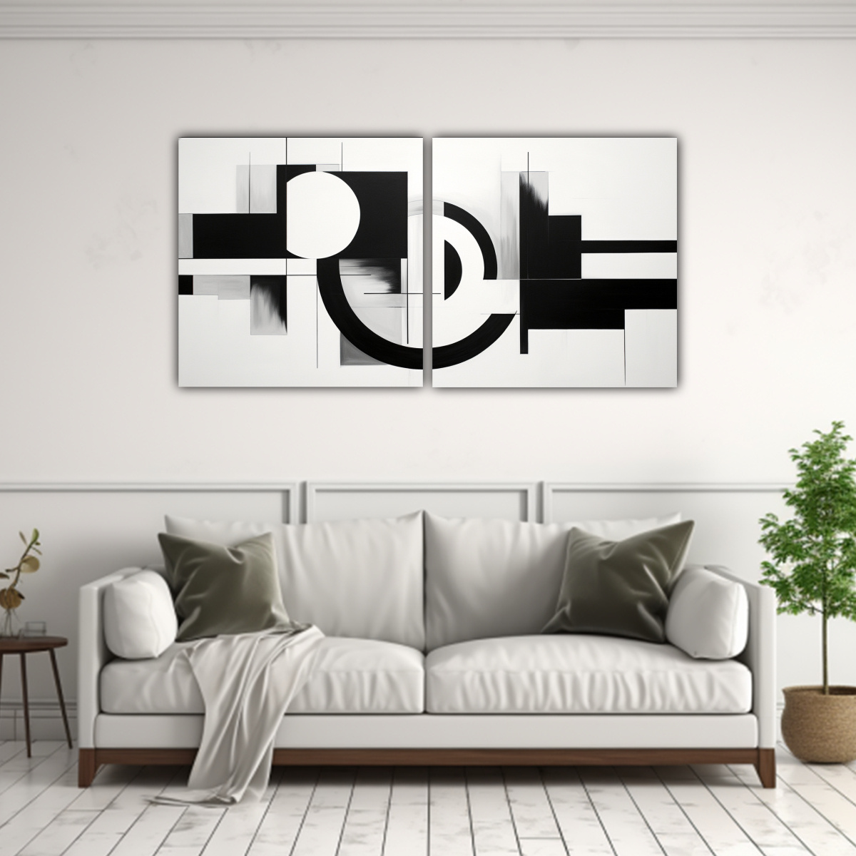 SET 2 PINTURAS VINTAGE ABSTRACTAS EN BLANCO Y 140X70 CM - 2