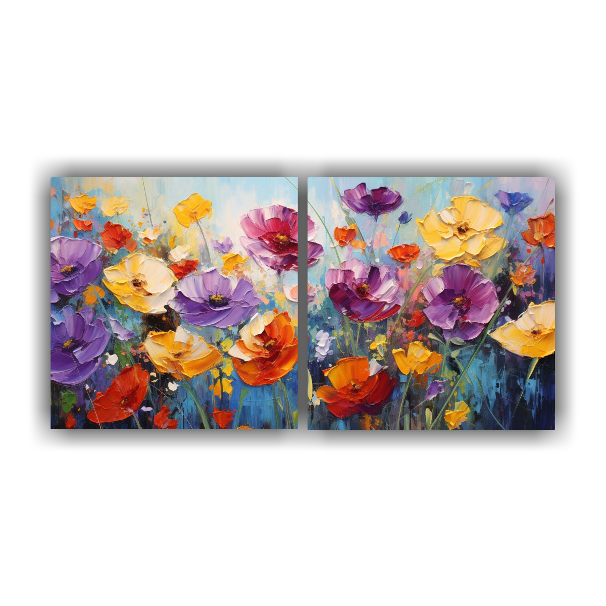 PINTURA FLORES EN LIENZO DECORATIVO JUEGO DE 2 40X20 CM - 1