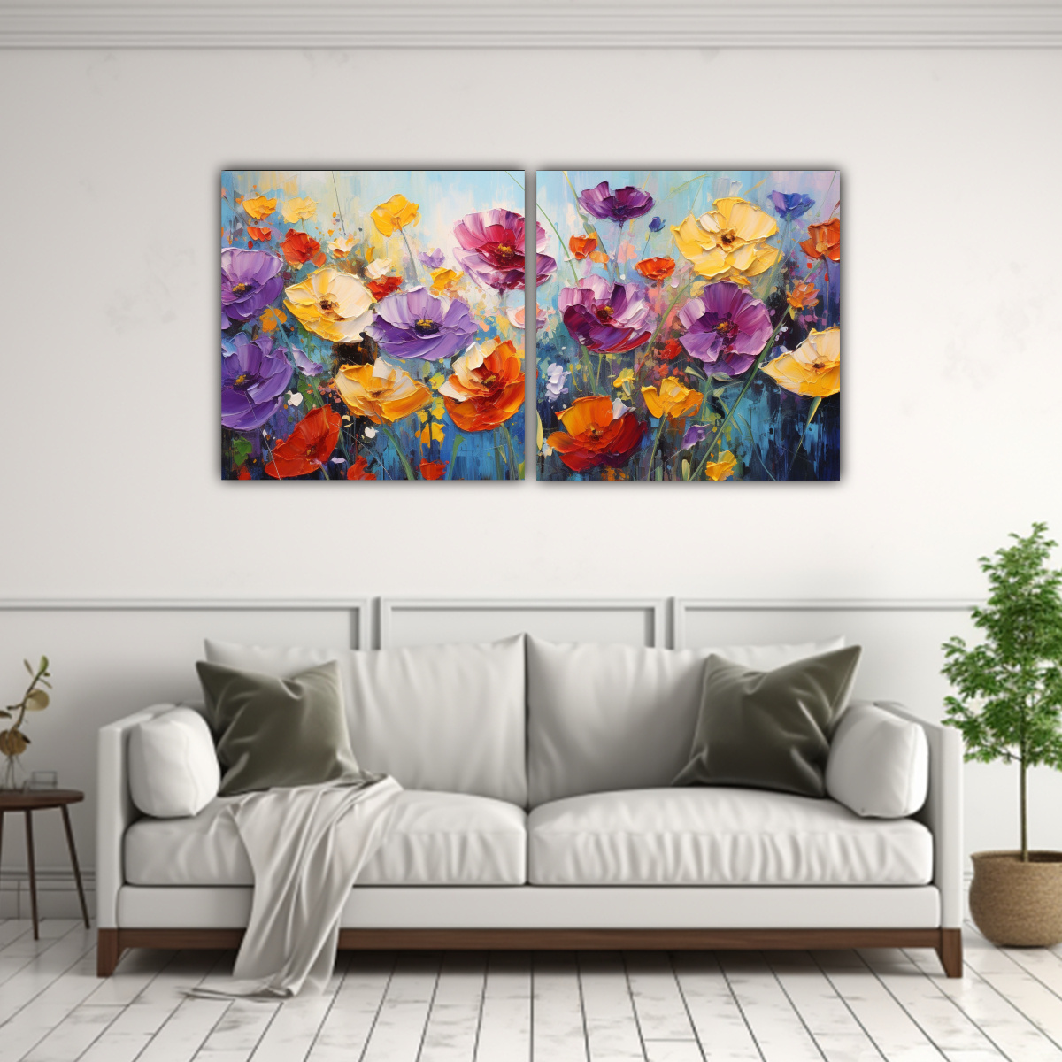 PINTURA FLORES EN LIENZO DECORATIVO JUEGO DE 2 40X20 CM - 2
