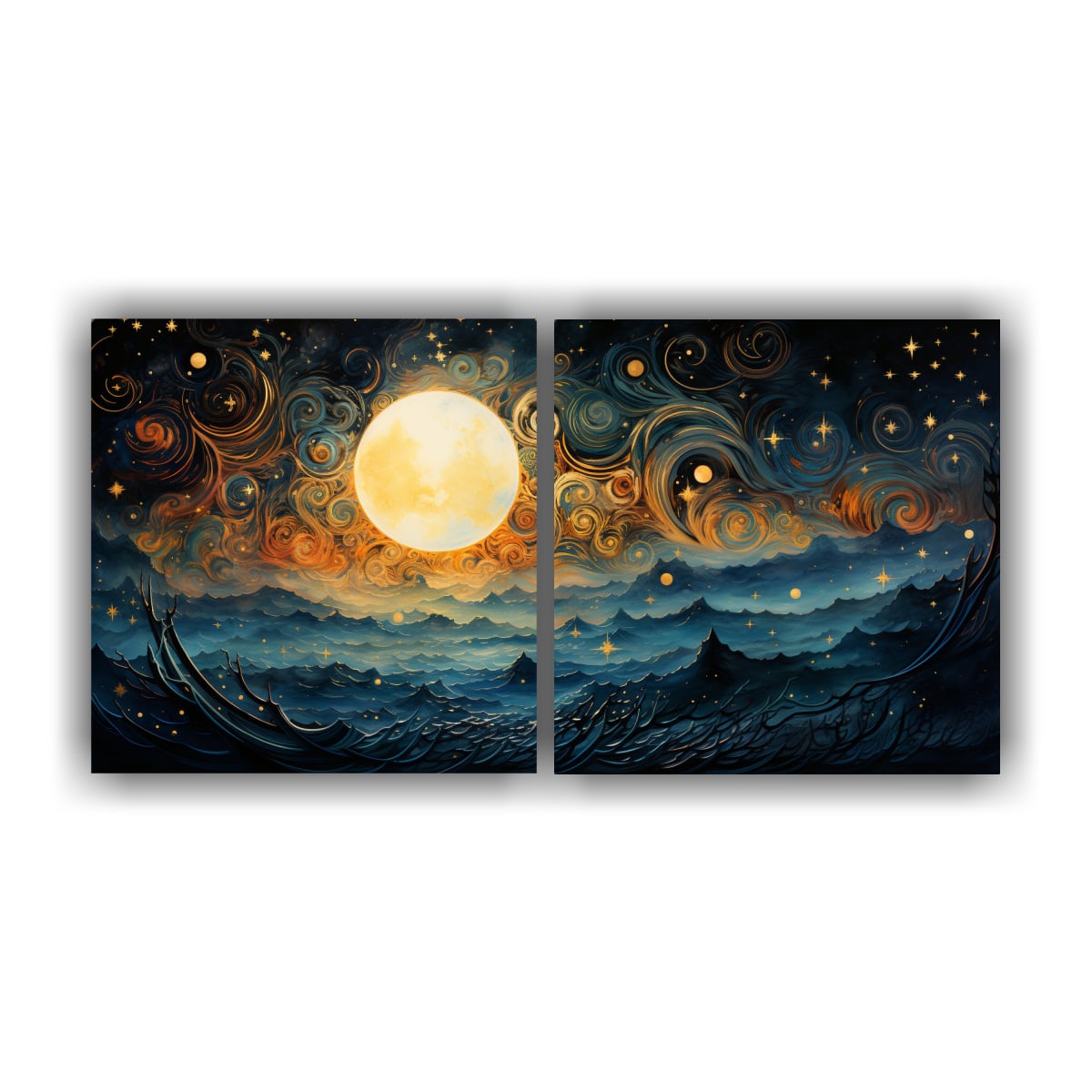 PINTURA ABSTRACTA DE LA LUNA CRECIENTE DE CERCA. 140X70 CM - 1