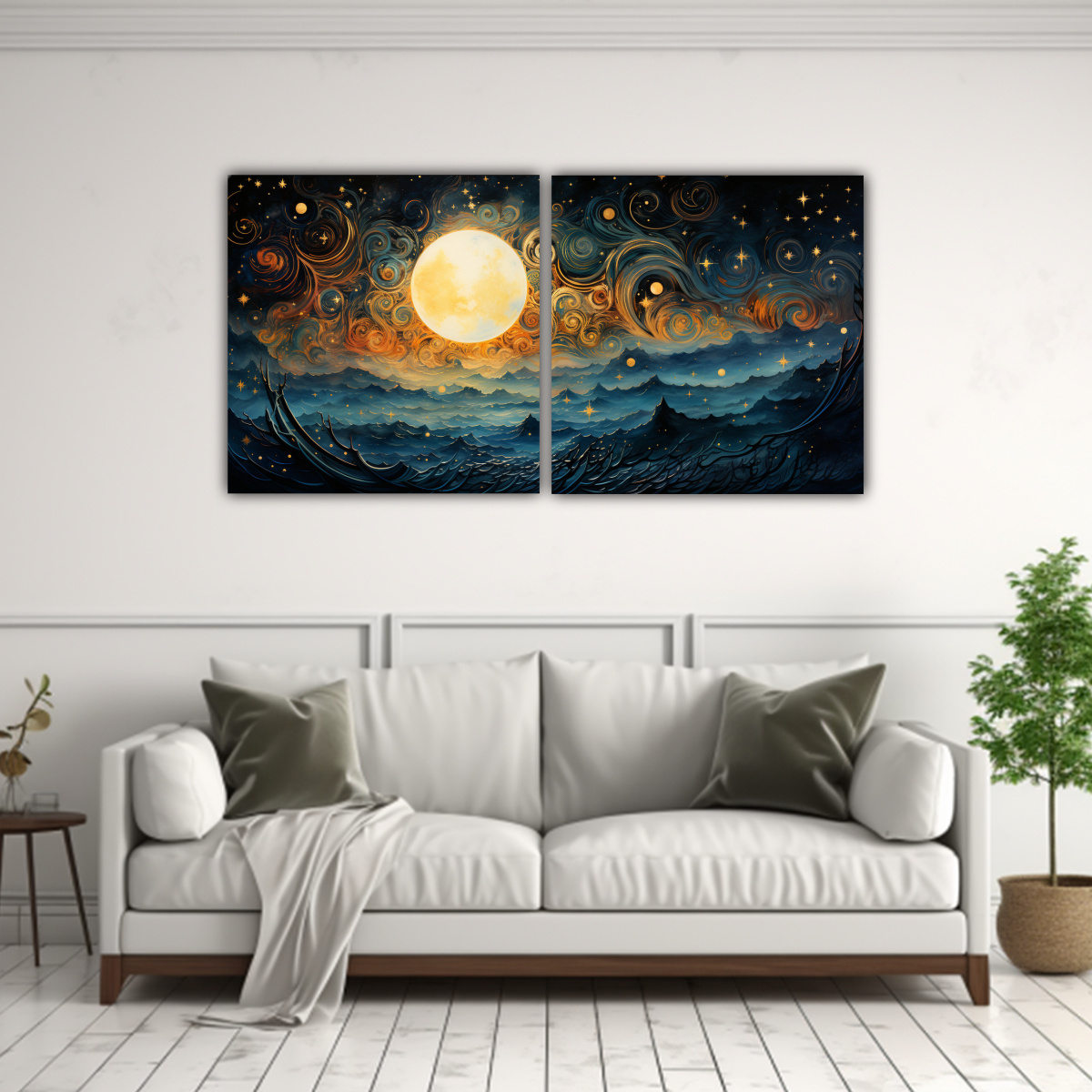 PINTURA ABSTRACTA DE LA LUNA CRECIENTE DE CERCA. 140X70 CM - 2