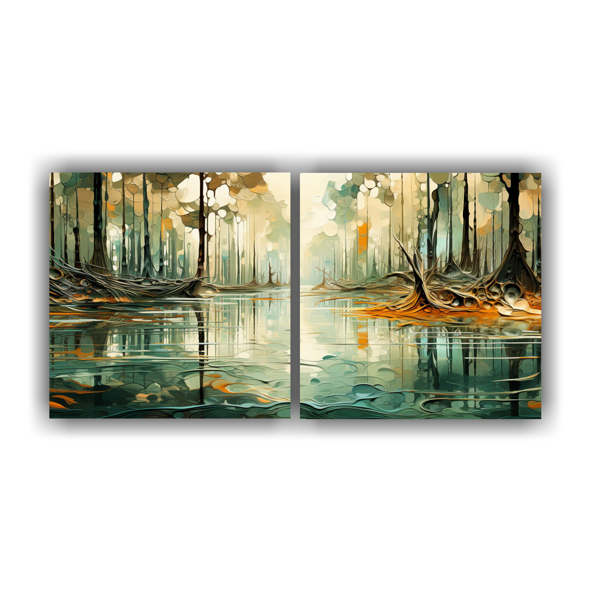 SET 2 LIENZOS CONCEPTUAL MOTIVO BOSQUE SERENO CON 120X60 CM - 1