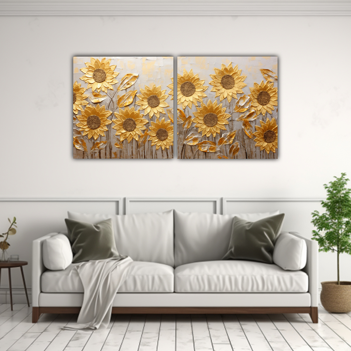 PINTURA JUVENIL DE GIRASOLES DORADOS EN LIENZO 80X40 CM - 2