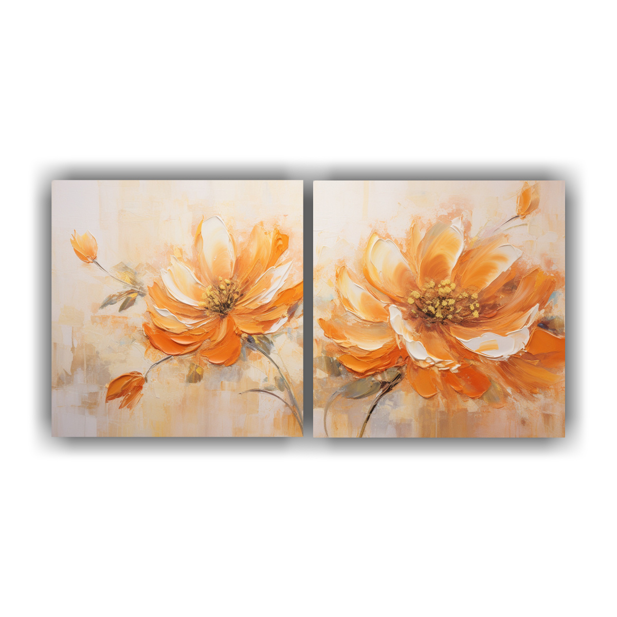 CUADRO DE FLORES NARANJAS EN LIENZO, ESTILO 160X80 CM - 1