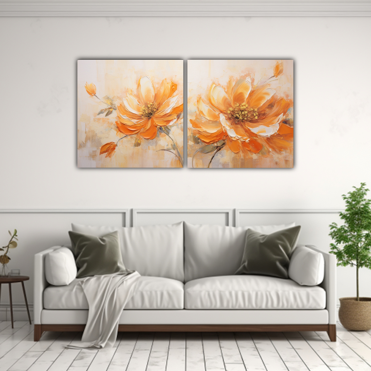 CUADRO DE FLORES NARANJAS EN LIENZO, ESTILO 160X80 CM - 2