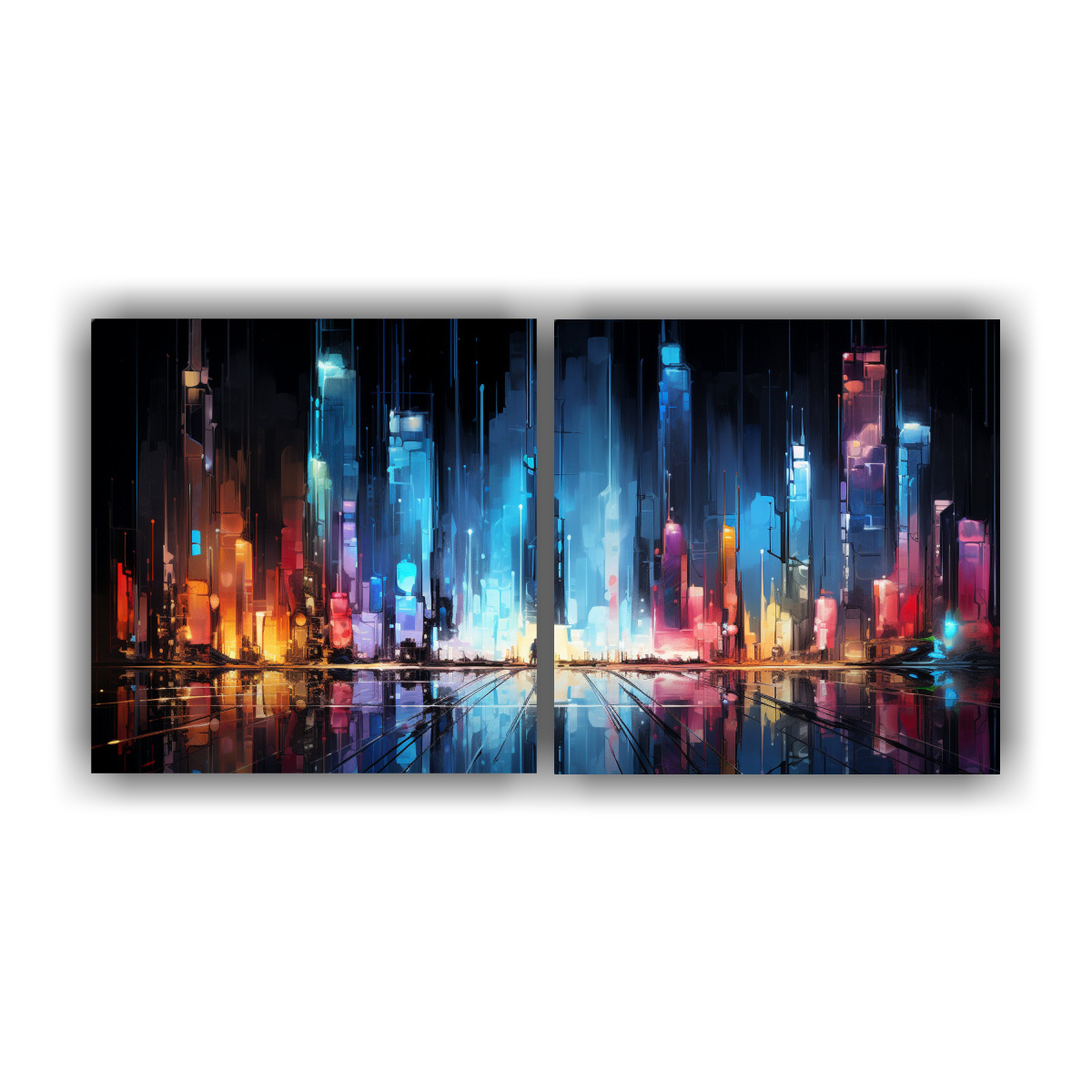SET 2 LIENZOS ESCENA ABSTRACTA CIUDAD EN LUCES 120X60 CM - 1