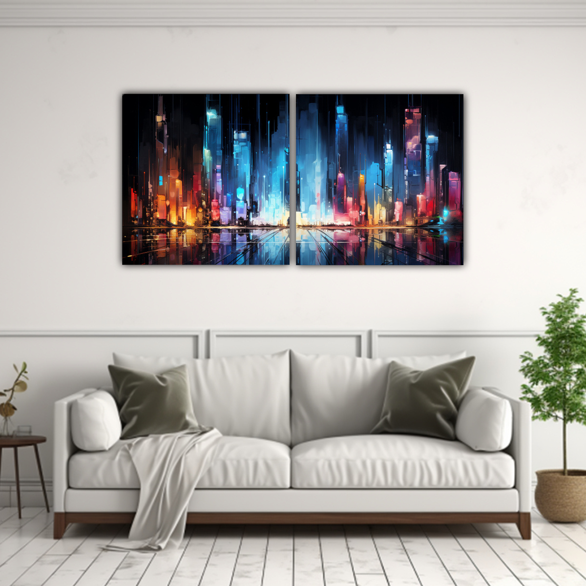 SET 2 LIENZOS ESCENA ABSTRACTA CIUDAD EN LUCES 120X60 CM - 2