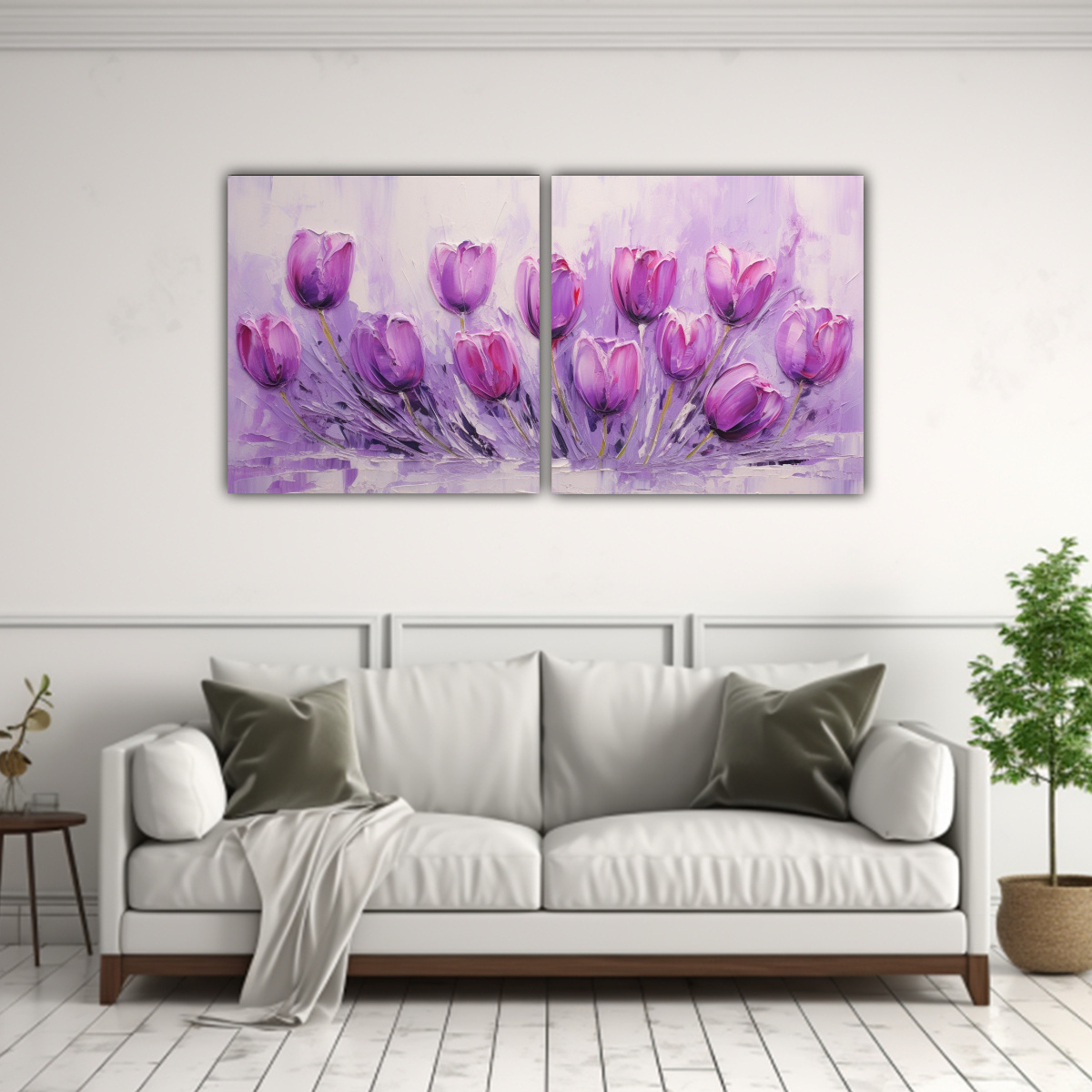 PINTURA LIENZO JUVENIL DE TULIPANES MORADOS 80X40 CM - 2