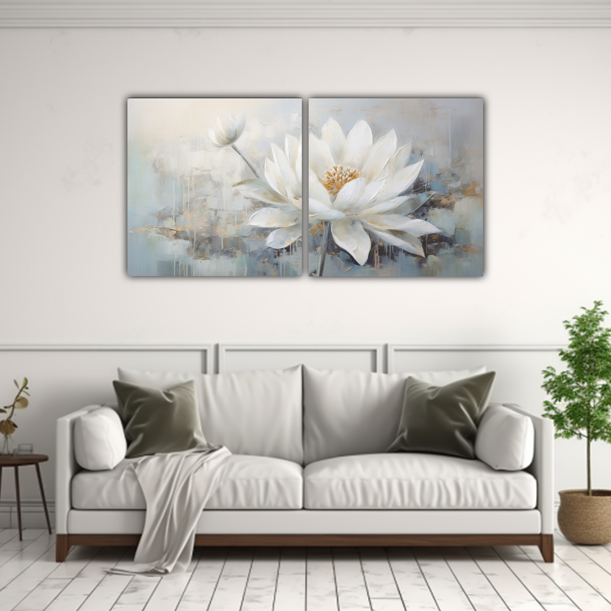 TELA SUBLIMADA ARTESANAL DE LA FLOR DE LOTO BLANCA 40X20 CM - 2