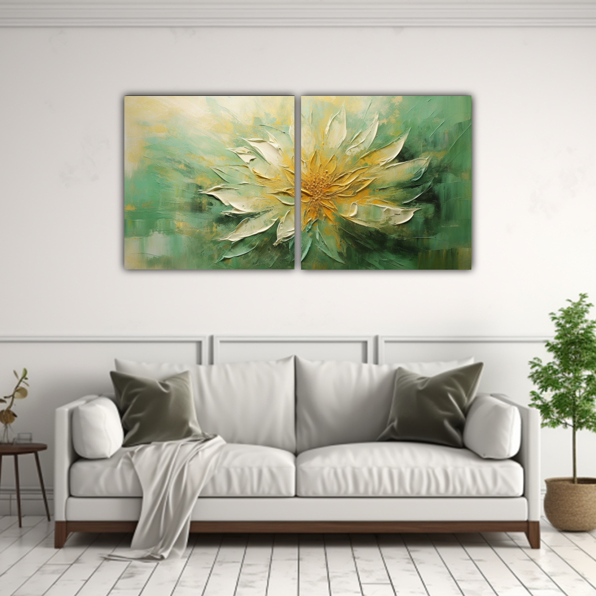 CUADRO DE FLORES VERDES EN LIENZO ESTILO 100X50 CM - 2