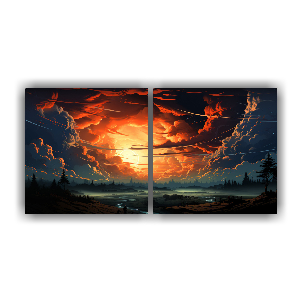 CUADROS FINAS LÍNEAS HABITACIÓN TORMENTA DE 80X40 CM - 1