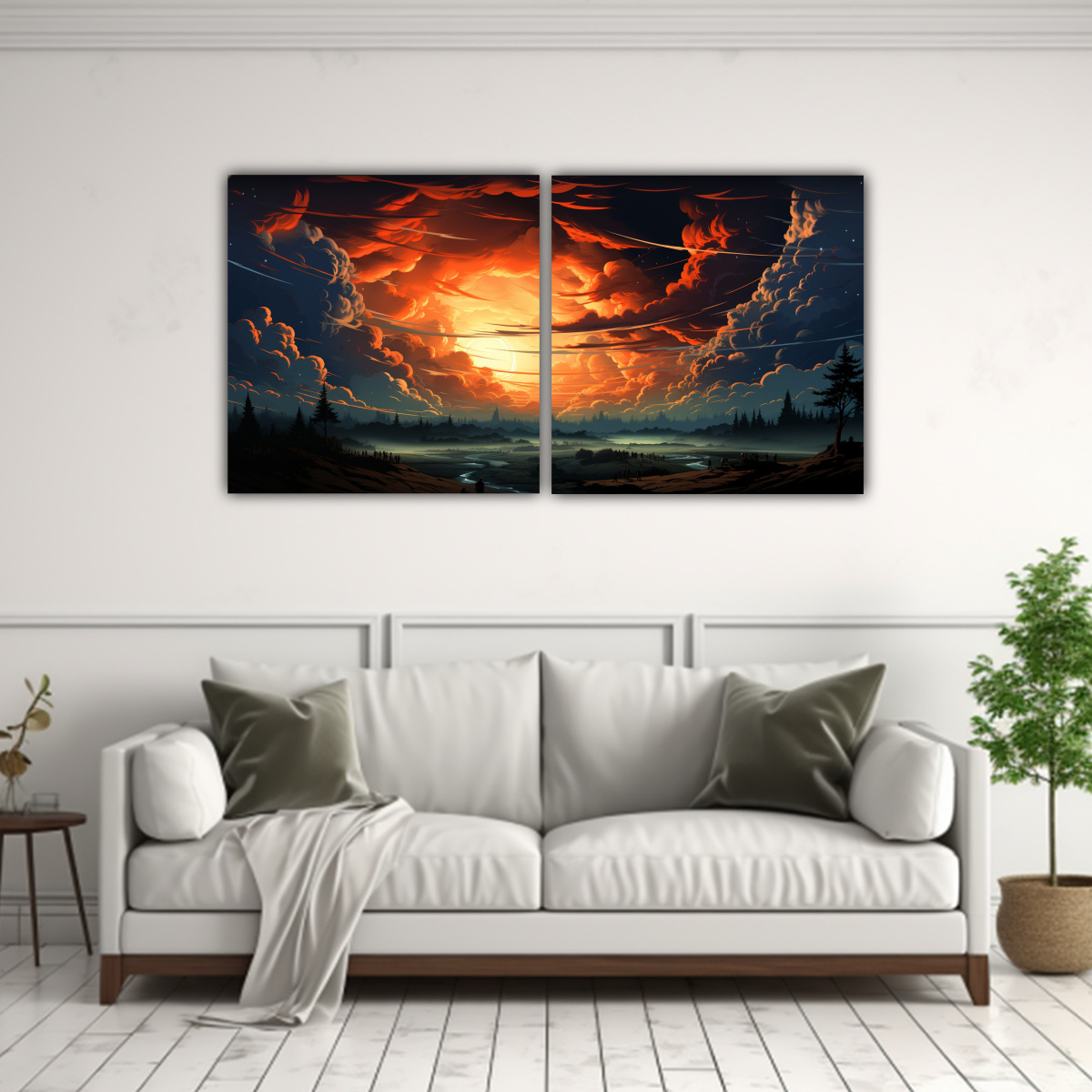 CUADROS FINAS LÍNEAS HABITACIÓN TORMENTA DE 80X40 CM - 2