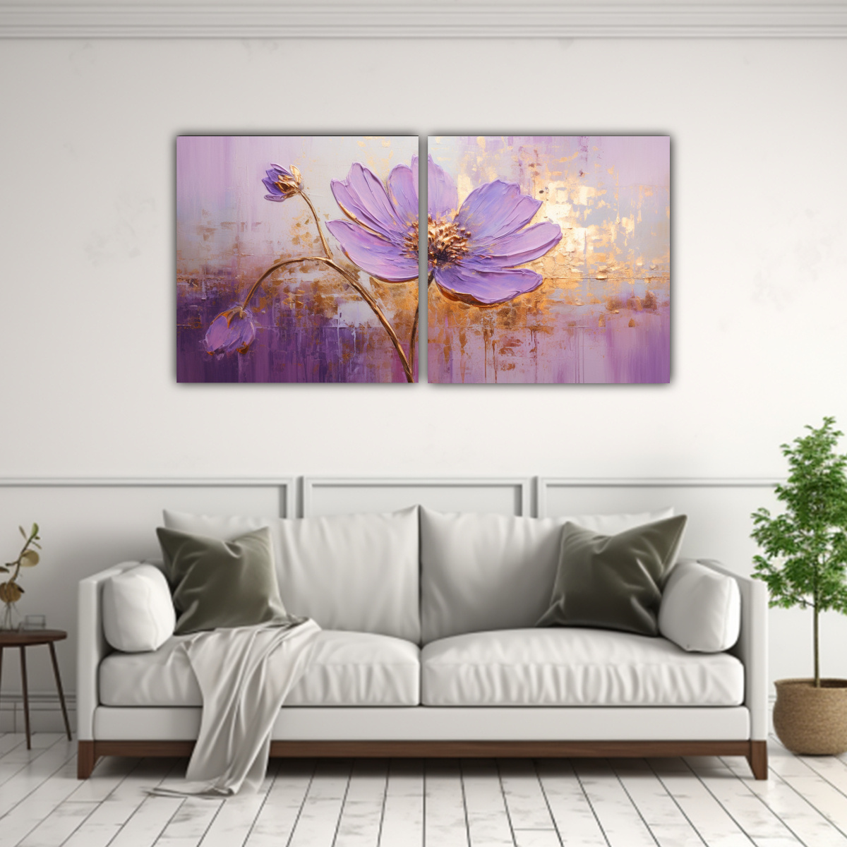 PINTURA DE FLORES MORADAS ESTILO DECORATIVO EN 120X60 CM - 2