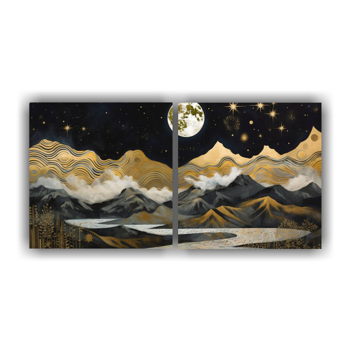 PINTURA EN BASTIDOR DE MADERA CON LUNA CERCA DE 100X50 CM - 1