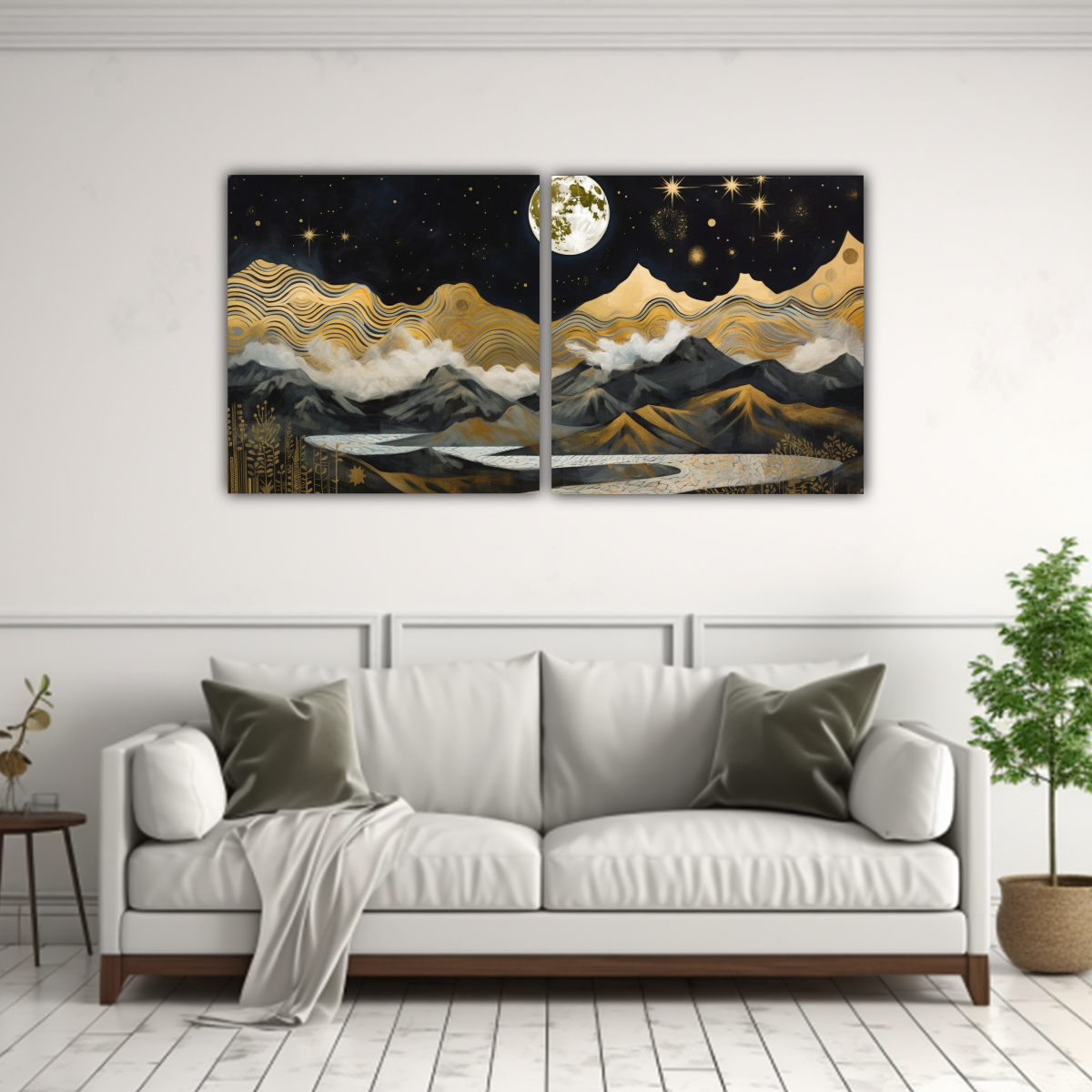 PINTURA EN BASTIDOR DE MADERA CON LUNA CERCA DE 100X50 CM - 2