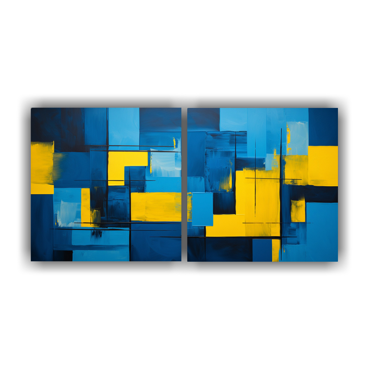 CUADROS ABSTRACTOS EN AZUL Y AMARILLO DE DOS 60X30 CM - 1