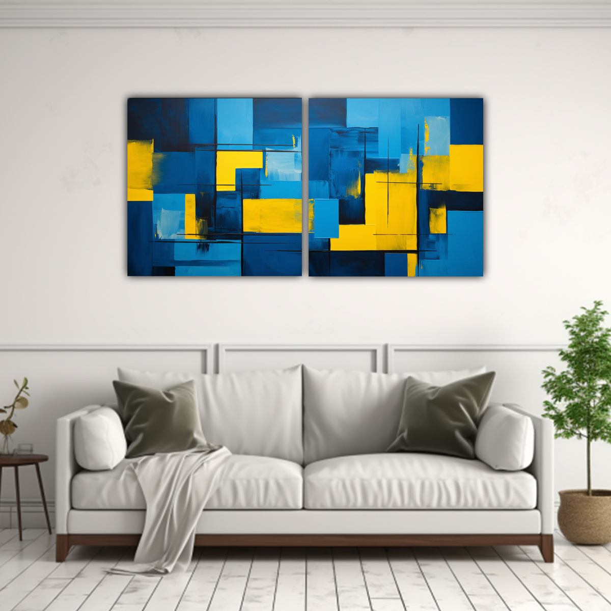 CUADROS ABSTRACTOS EN AZUL Y AMARILLO DE DOS 60X30 CM - 2