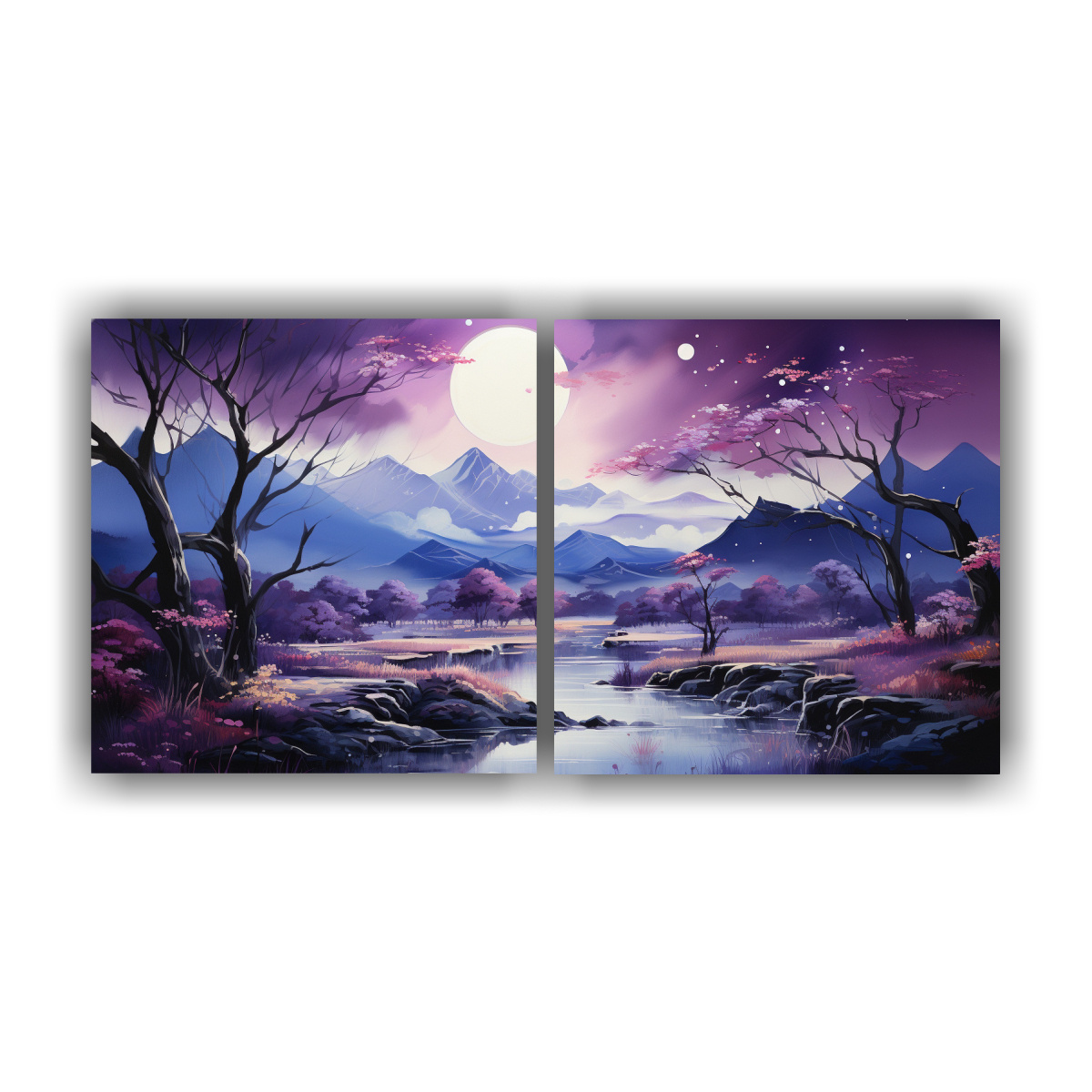 PINTURA TELA ABSTRACCIÓN MONTAÑAS LUNA ESTILOS 40X20 CM - 1