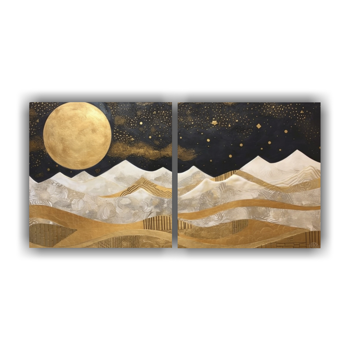 PINTURA CON LUNA JUNTO A MONTAÑAS Y EQUILIBRIO 40X20 CM - 1