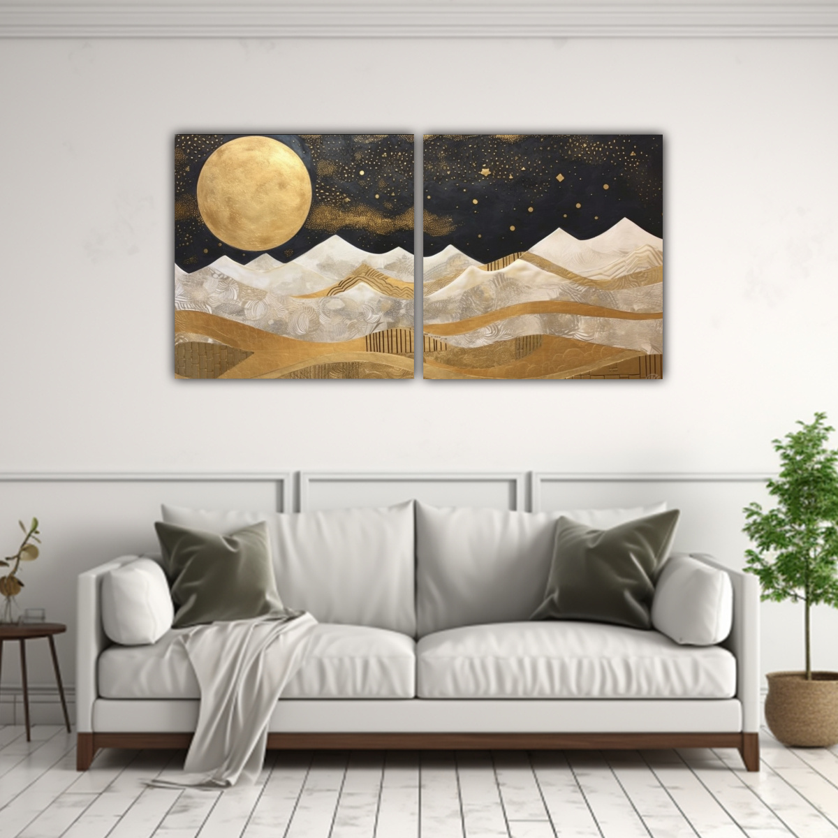 PINTURA CON LUNA JUNTO A MONTAÑAS Y EQUILIBRIO 40X20 CM - 2