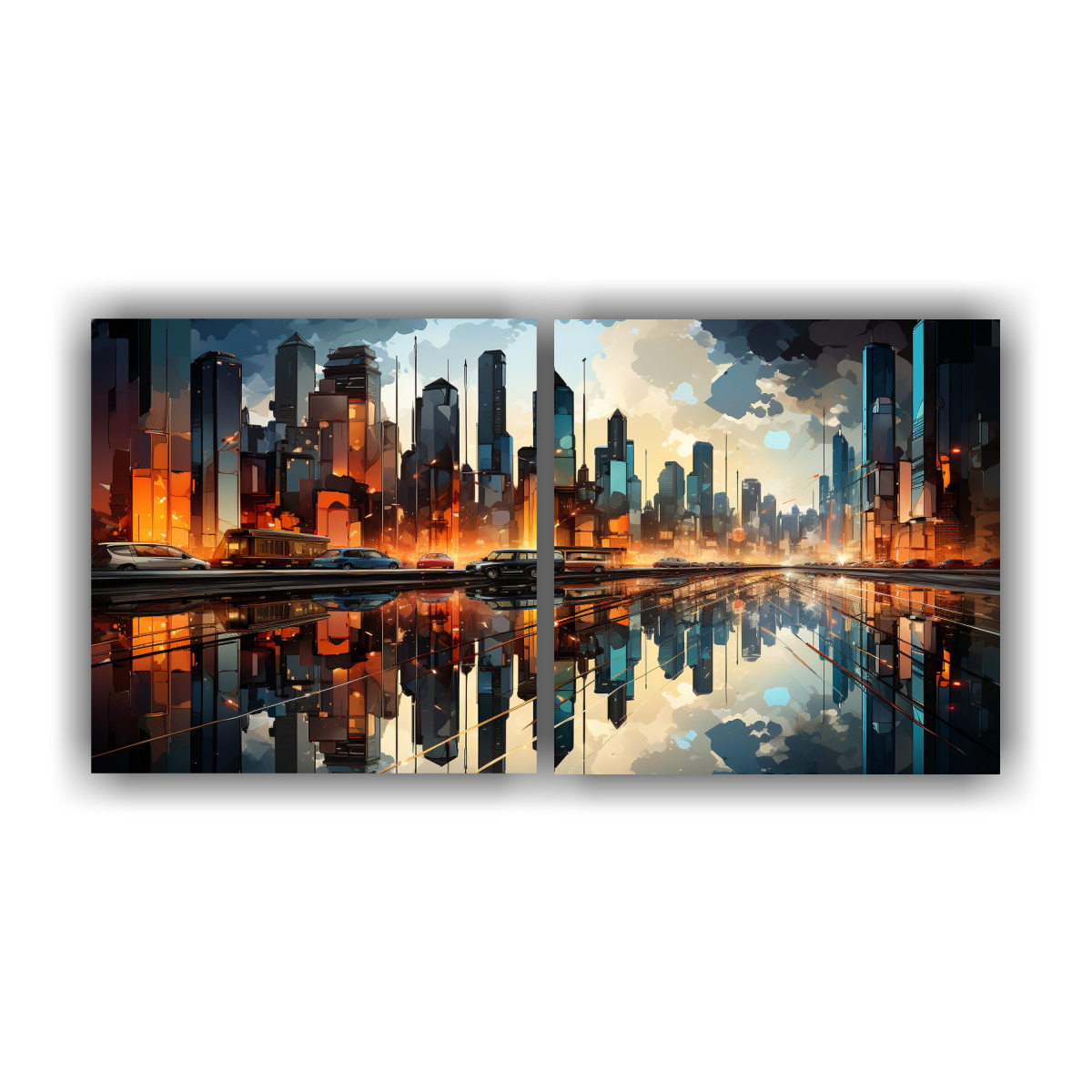 PINTURA CUBISTA RELIEVE DE UNA CIUDAD FRAGMENTADA 40X20 CM - 1
