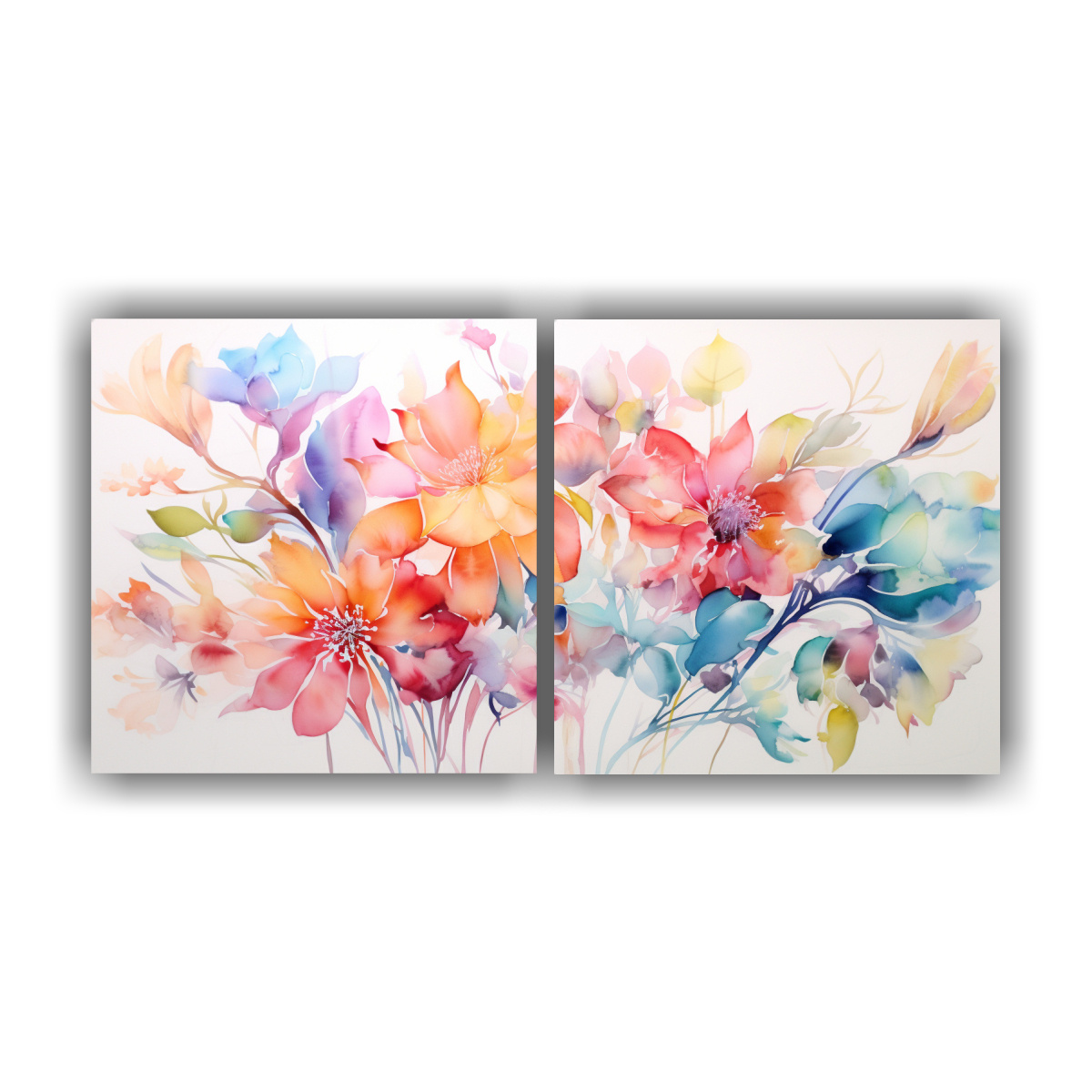 PINTURA DECORATIVA FLORAL ACUARELA COLORIDA 80X40 CM - 1