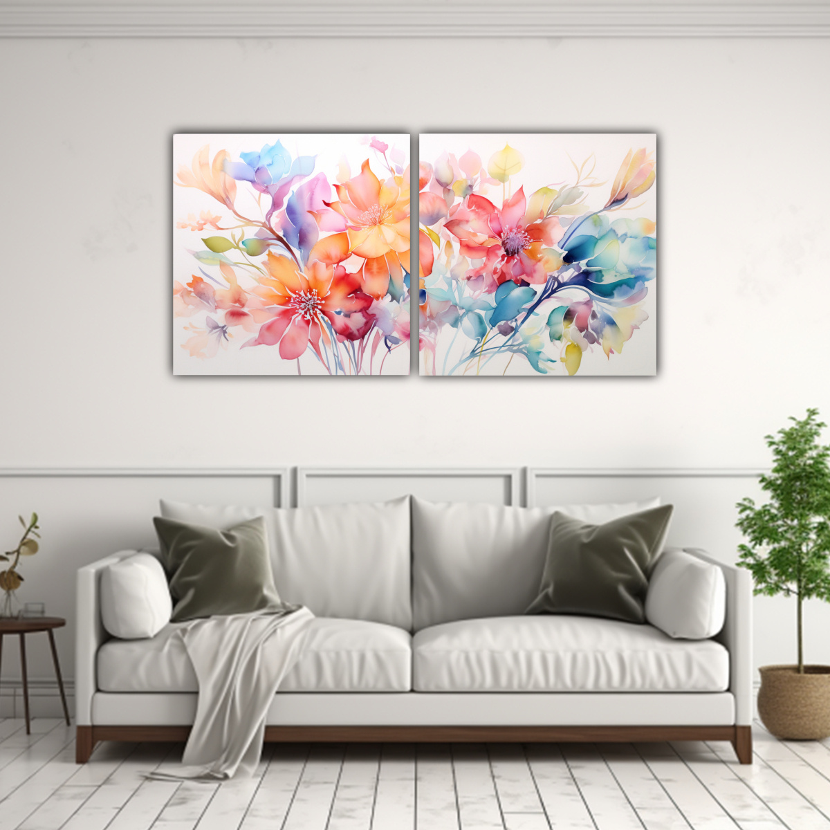 PINTURA DECORATIVA FLORAL ACUARELA COLORIDA 80X40 CM - 2
