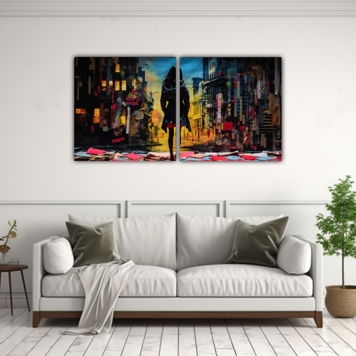 ARTE EN COLLAGE CON FINAS LÍNEAS Y PAPEL RASGADO 160X80 CM - 2