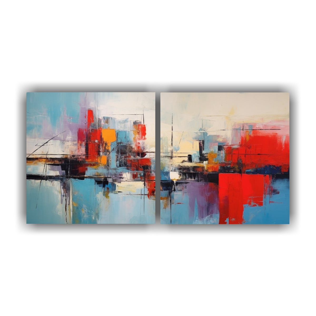 SET 2 CUADRO VANGUARDIA DIMENSIONES TACHISMO 80X40 CM - 1