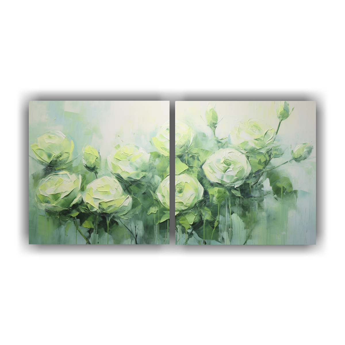 CUADROS DIBUJO FULL COLOR DE ROSAS VERDES EN 60X30 CM - 1