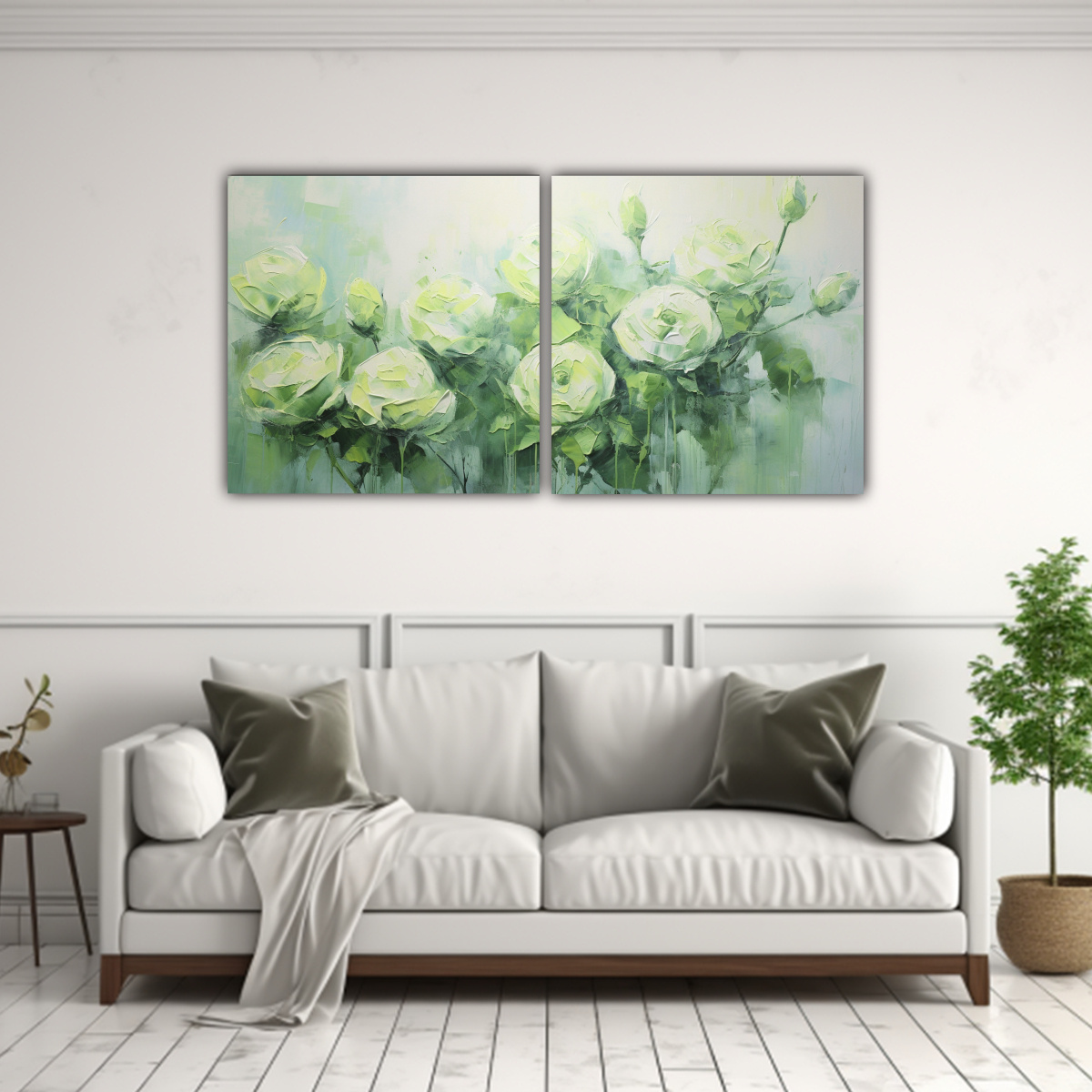 CUADROS DIBUJO FULL COLOR DE ROSAS VERDES EN 60X30 CM - 2