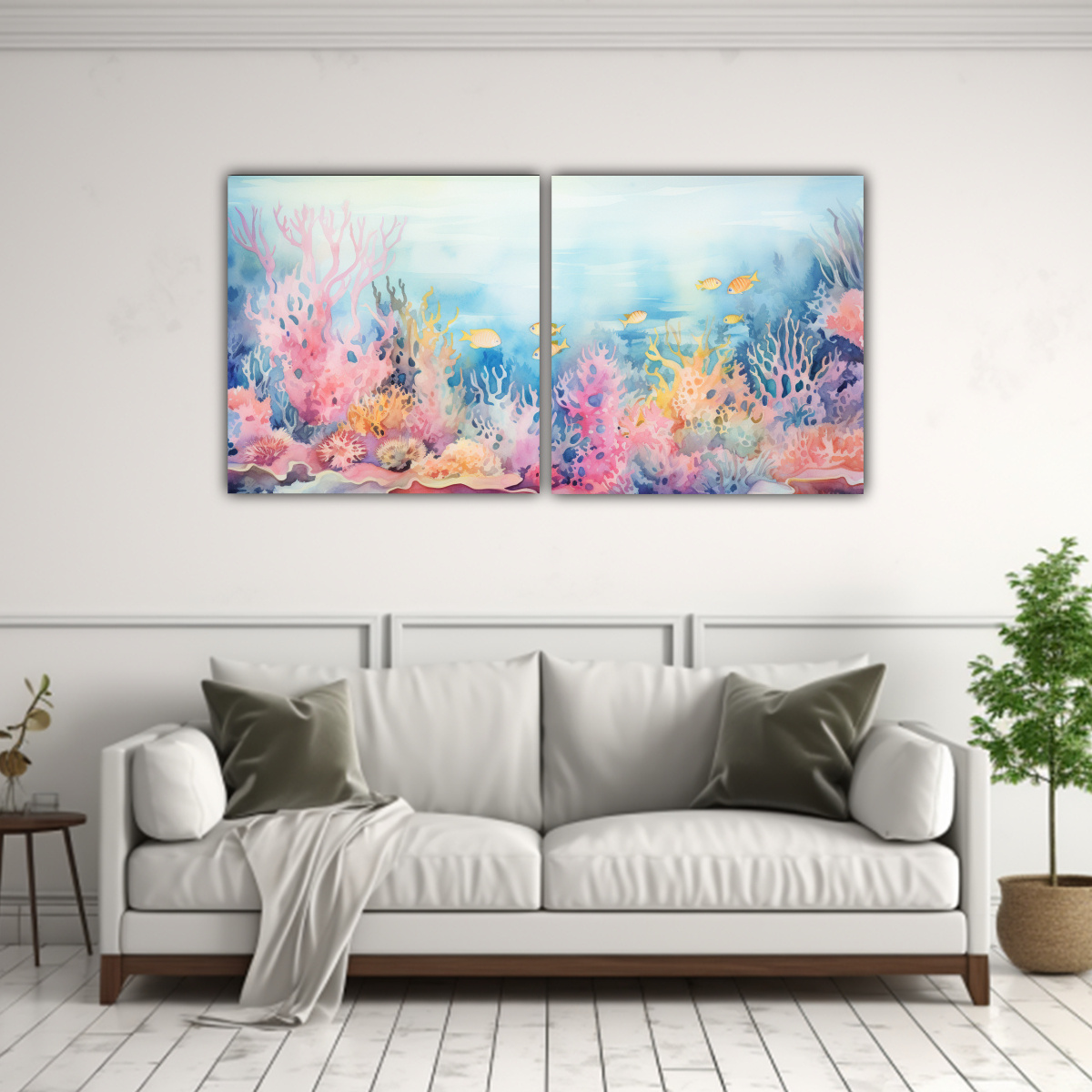 CUADRO TEMA SUBMARINO EN TONOS SUAVES 120X60 CM - 2
