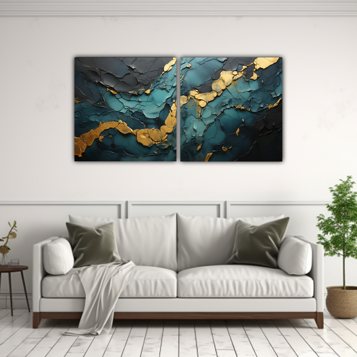 PINTURA ABSTRACTA ELEGANTE EN NEGRO Y DORADO PARA 160X80 CM - 2