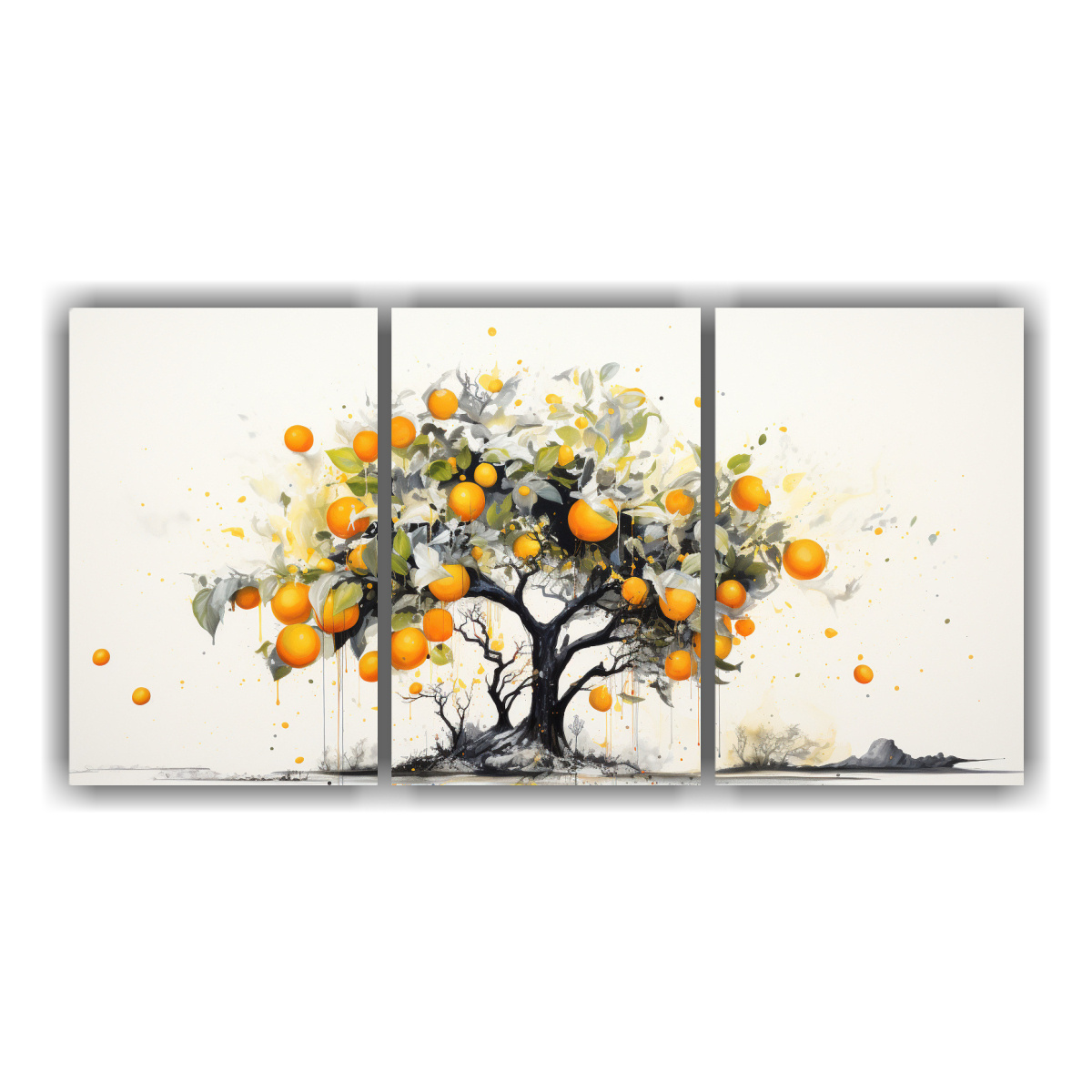SET 3 CUADROS ENIGMATICOS DE ÁRBOL NARANJA 180X90 CM - 1