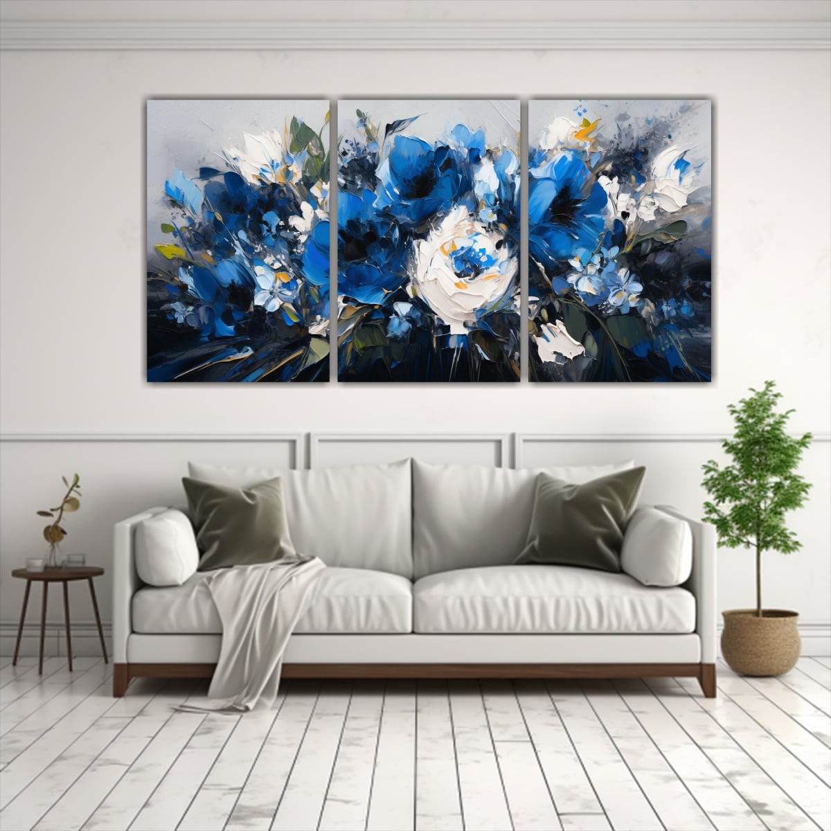 CUADRO DE FLORES AZULES EN LIENZO ESTILO ARTE 60X30 CM - 2
