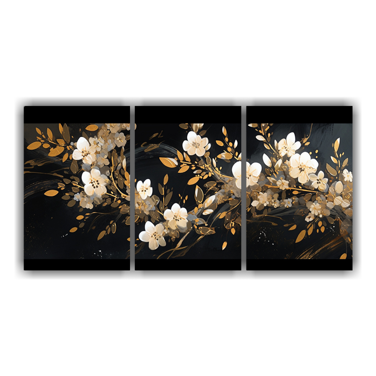 PINTURA ACUARELA RESISTENTE CON FLORES DORADAS Y 90X45 CM - 1