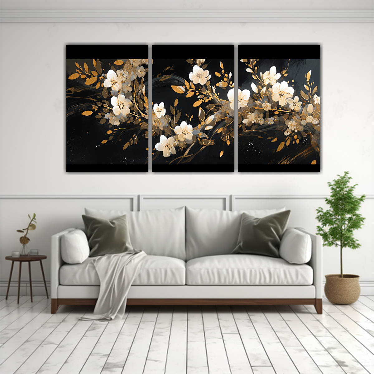 PINTURA ACUARELA RESISTENTE CON FLORES DORADAS Y 90X45 CM - 2
