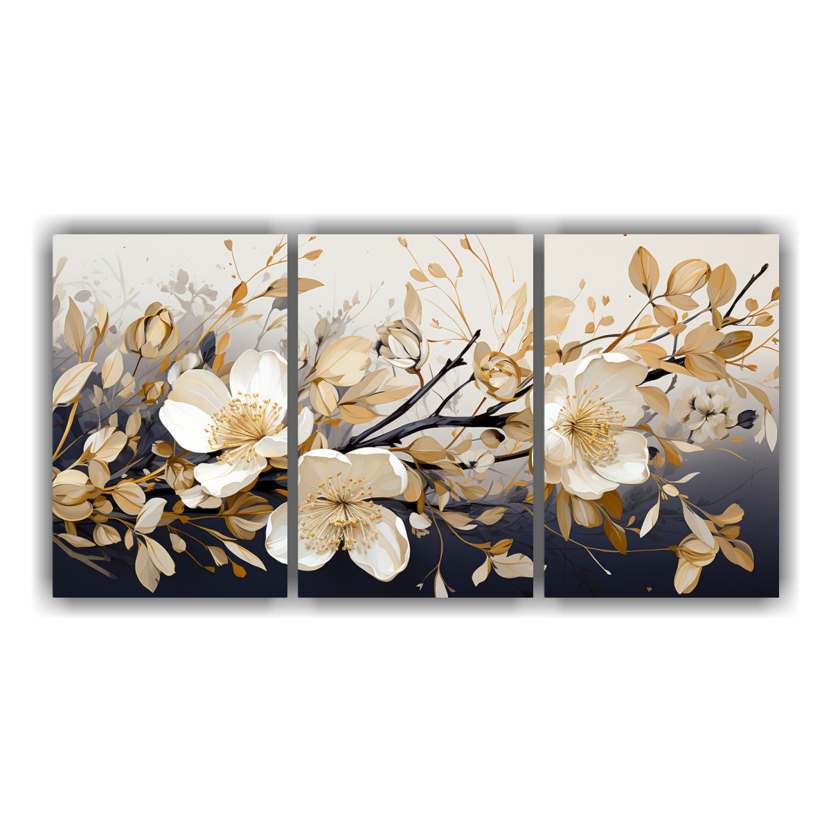 CUADROS MOVIMIENTO EXUBERANTES EN BLANCO Y DORADO 150X75 CM - 1