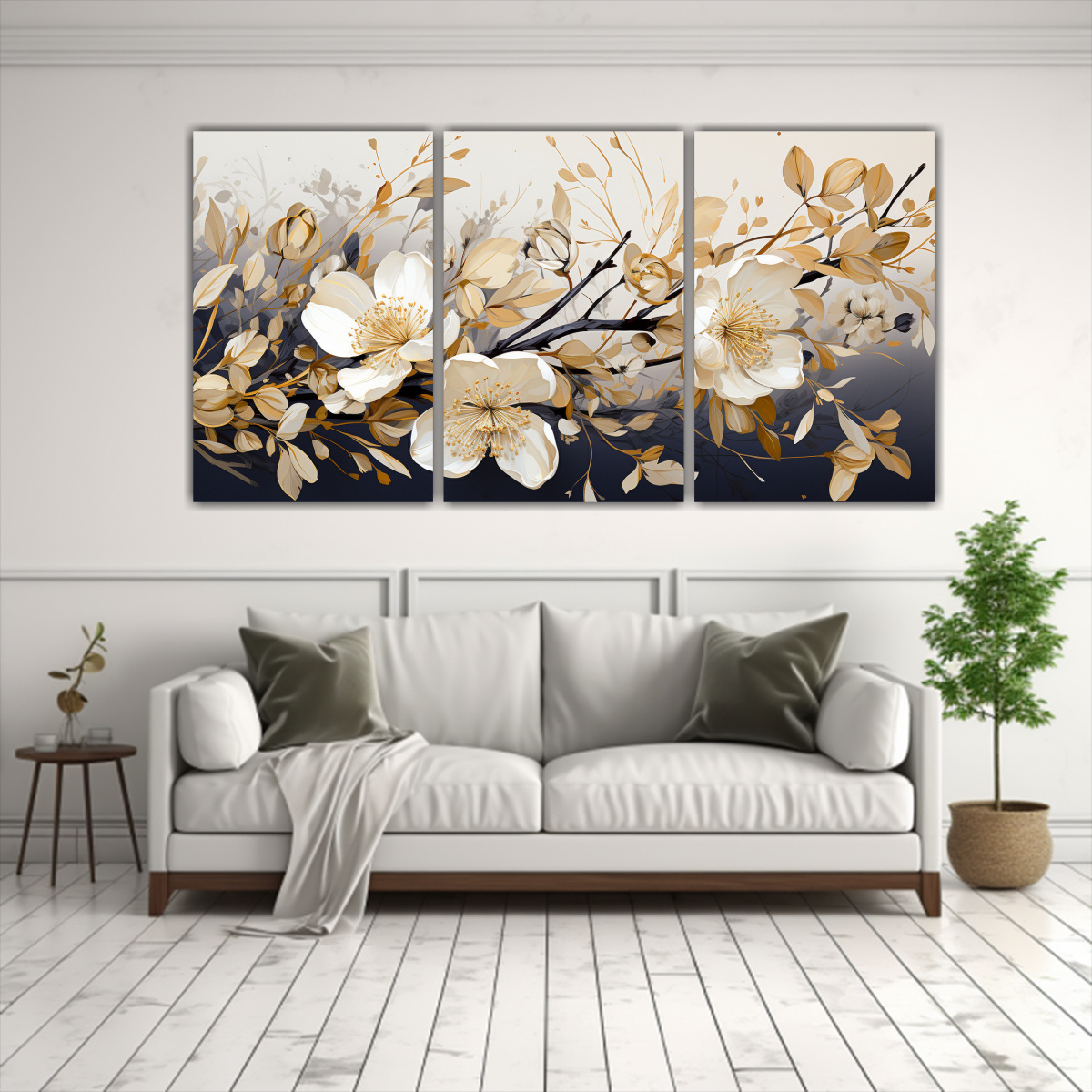 CUADROS MOVIMIENTO EXUBERANTES EN BLANCO Y DORADO 150X75 CM - 2