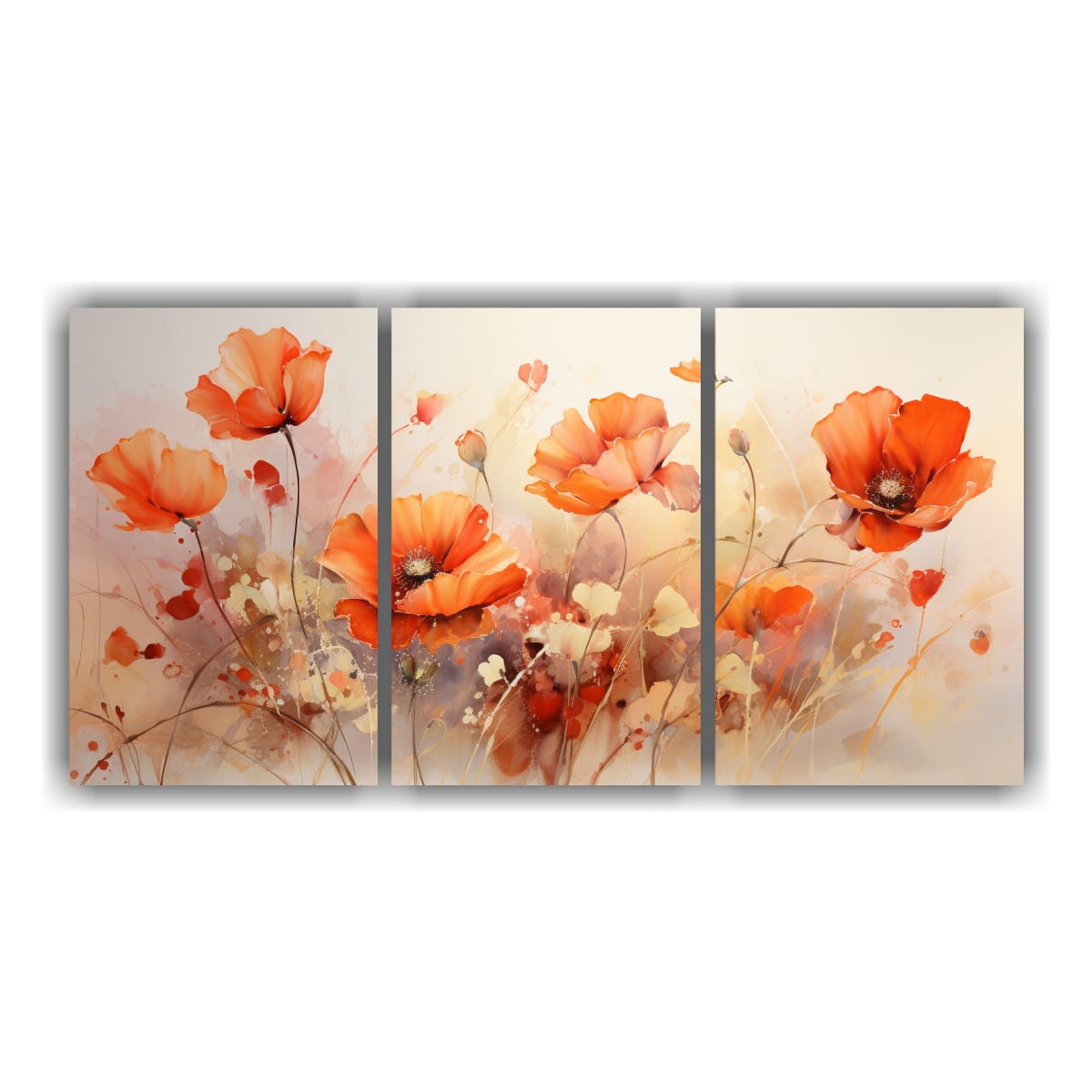 PINTURA ABSTRACTA DE AMAPOLAS EN COLORES DORADOS 240X120 CM - 1