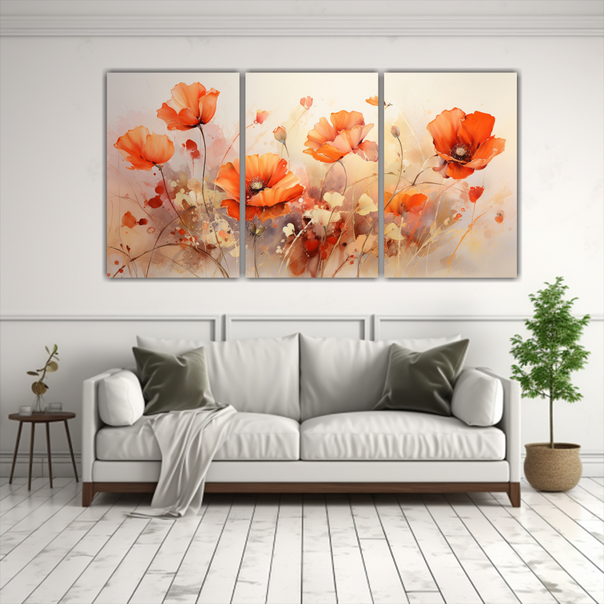 PINTURA ABSTRACTA DE AMAPOLAS EN COLORES DORADOS 240X120 CM - 2